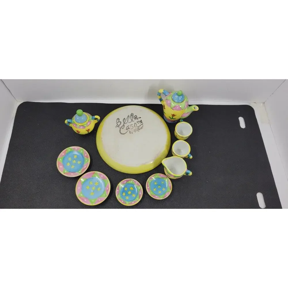 Bella Casa by Ganz Miniature Tea Set w/ Tray Hand Painted Floral Colorful